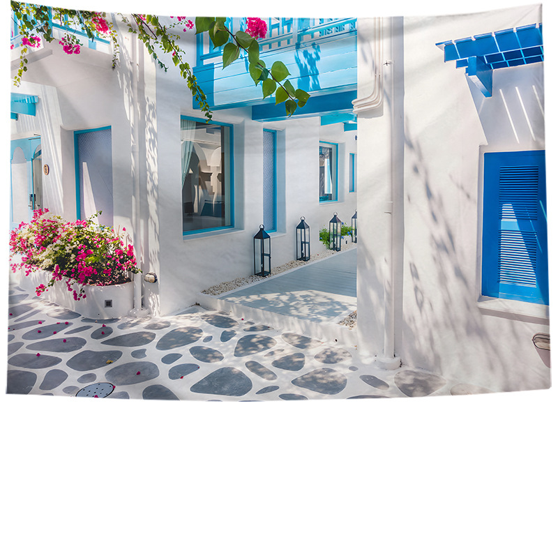 Transfronterizo griego fresco paisaje impresión decorativa de tela de renovación de la sala de tela de fondo vivo fábrica de tela al por mayor