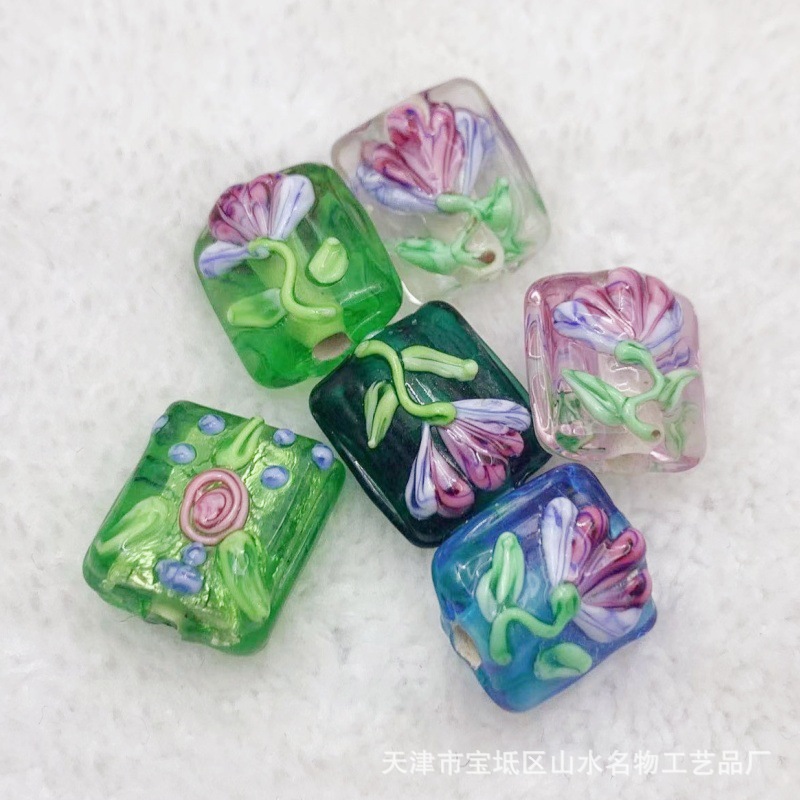 RJP151-RJP156 新款琉璃小方糖小花树叶DIY手链耳饰散珠配件材料