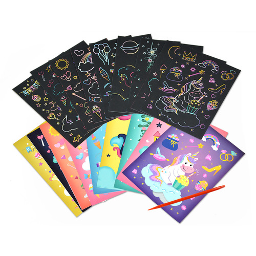 Art Color Scratch Paint Children's Cartoon Kindergarten Art Creative DIY Graffiti Supplies Set Colorful Scratch Paper