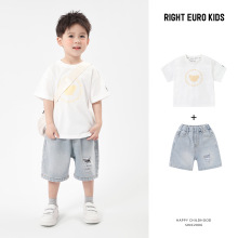 右欧男童夏装套装短袖T恤牛仔短裤子儿童装宝宝夏季衣服小童男孩