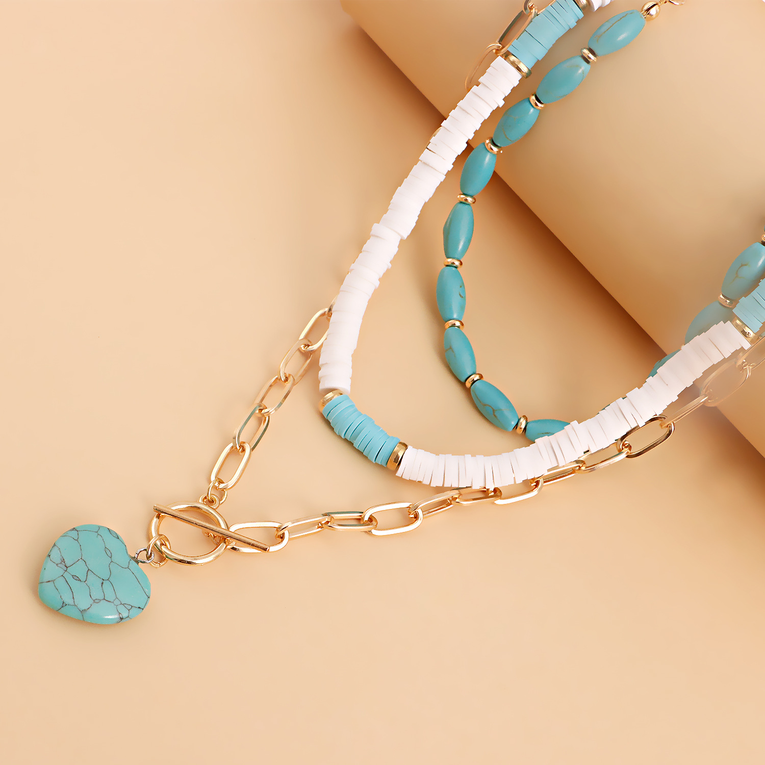 Fashion Heart Shape Alloy Beaded Plating Layered Necklaces