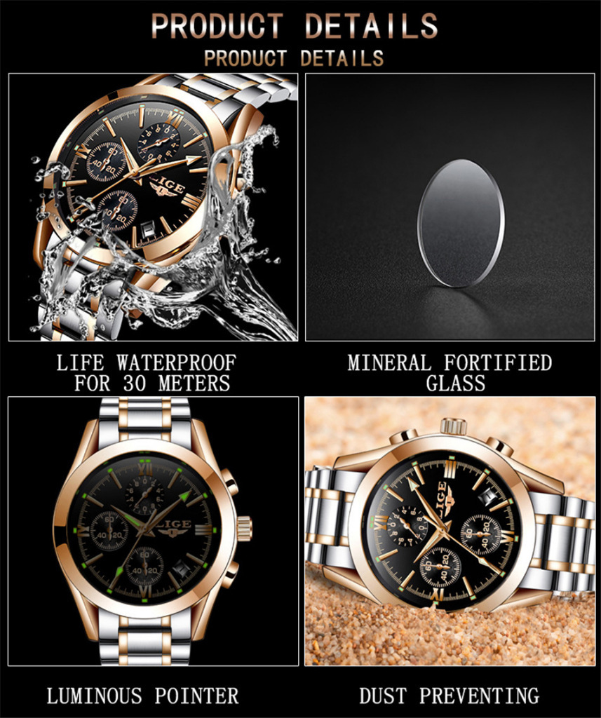 LIGE Watch Between Gold and White