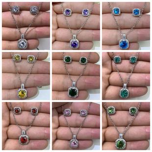 European and American Cross-Border Copper Inlaid Zircon Fashion Small Square Bag Square Pendant Women's Live Supply Wholesale Necklace Exquisite