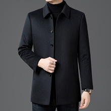 爸爸羊绒毛呢大衣秋冬呢子风衣男三合一鹅绒内胆可拆卸中老年外套