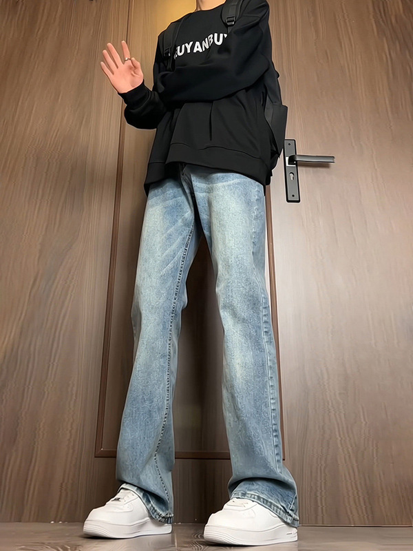 cleanfit黑色弯刀牛仔裤男夏季薄款高弹力显瘦裤子高腰直筒微喇裤|undefined