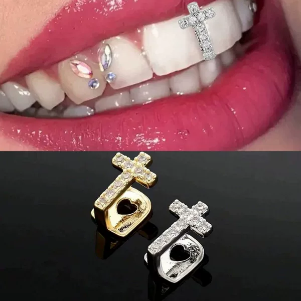 Cross-Border Hot-Selling Cross-Shaped Zircon Hip-Hop Teeth Grill Personalized Dental Decoration