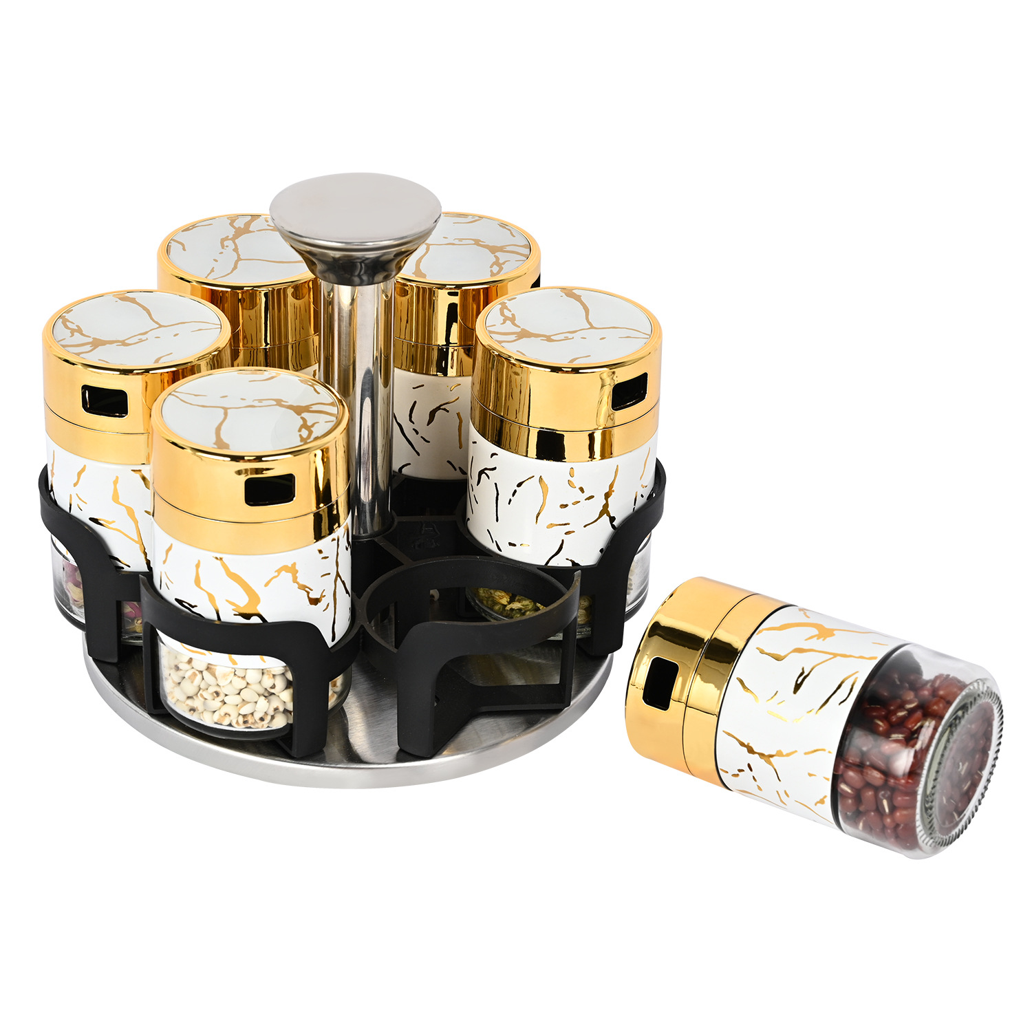 Hogar cocina condimento tarro combinación traje sal tarro traje sal MSG condimento caja giratoria vidrio condimento botella al por mayor