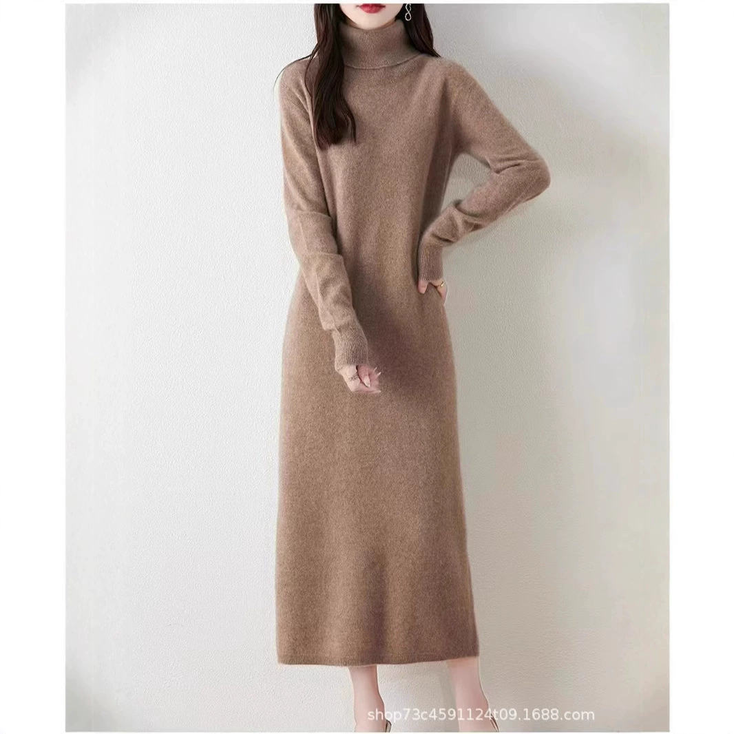 2024 осень и зима новый стиль шерстяное платье женский высокий лацканный темперамент с пальто длинный свитер до колен