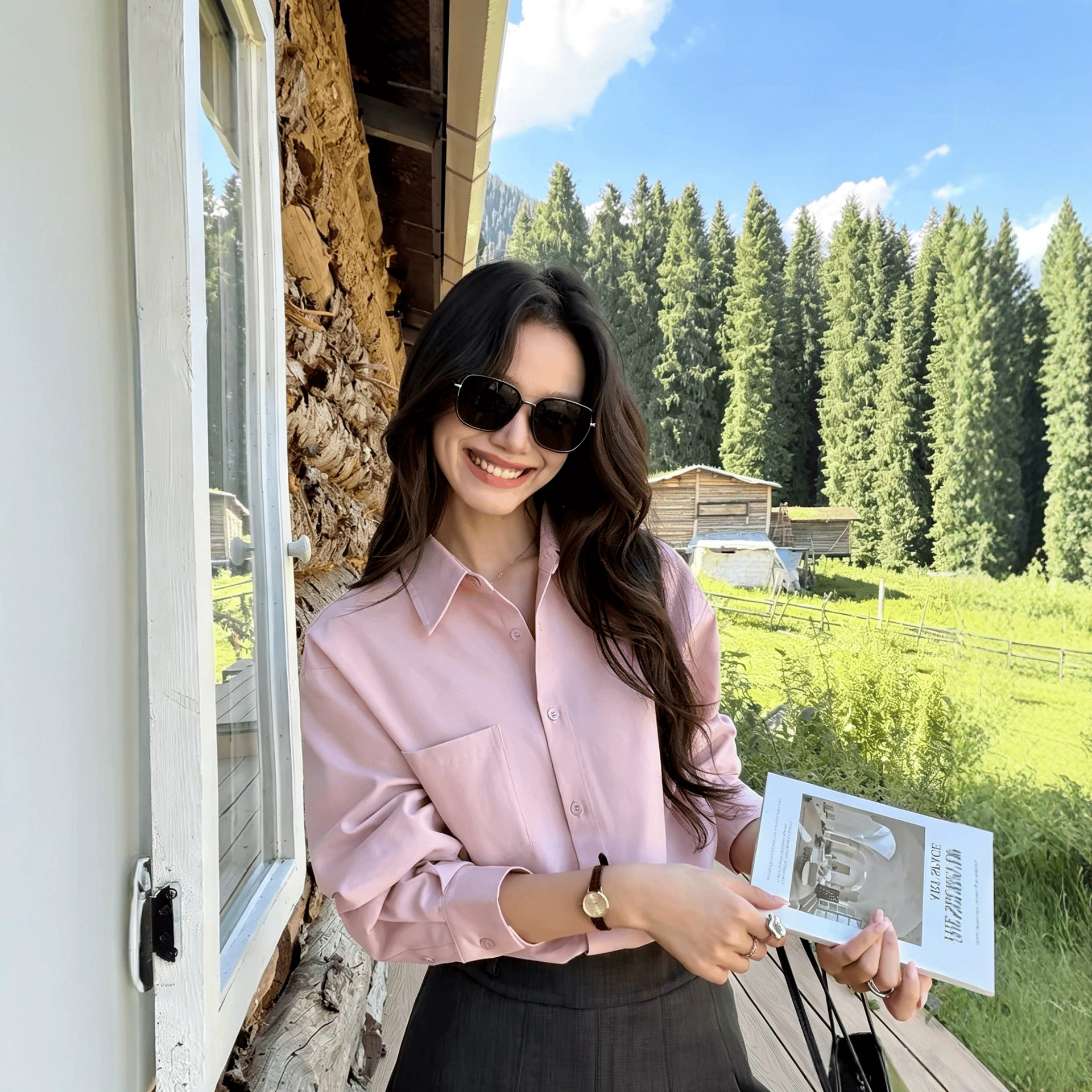 素简结构 棉长袖衬衫女经典翻领宽松慵懒休闲衬衣