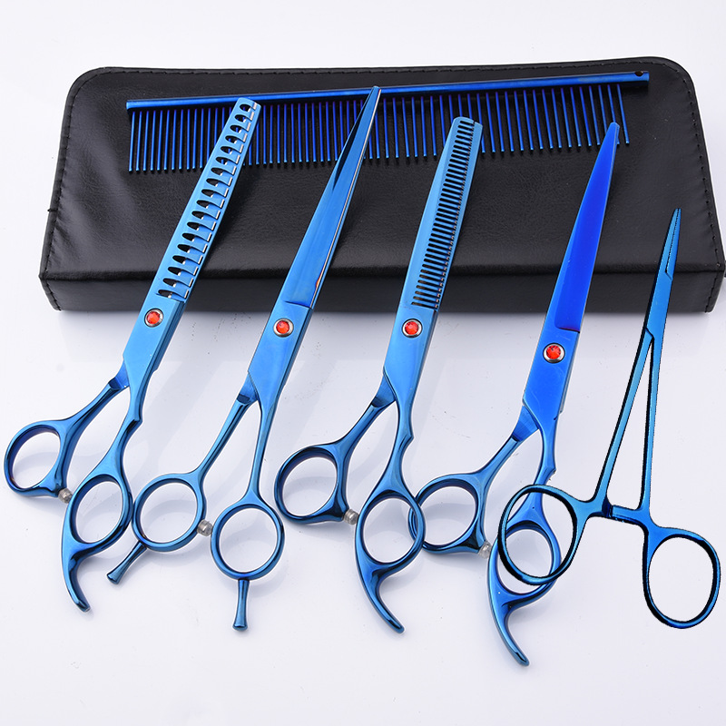 Directo de fábrica de acero inoxidable de 7 pulgadas para mascotas tijeras de belleza profesional de corte de pelo de perro tijeras curvas Teddy adelgazamiento tijeras traje