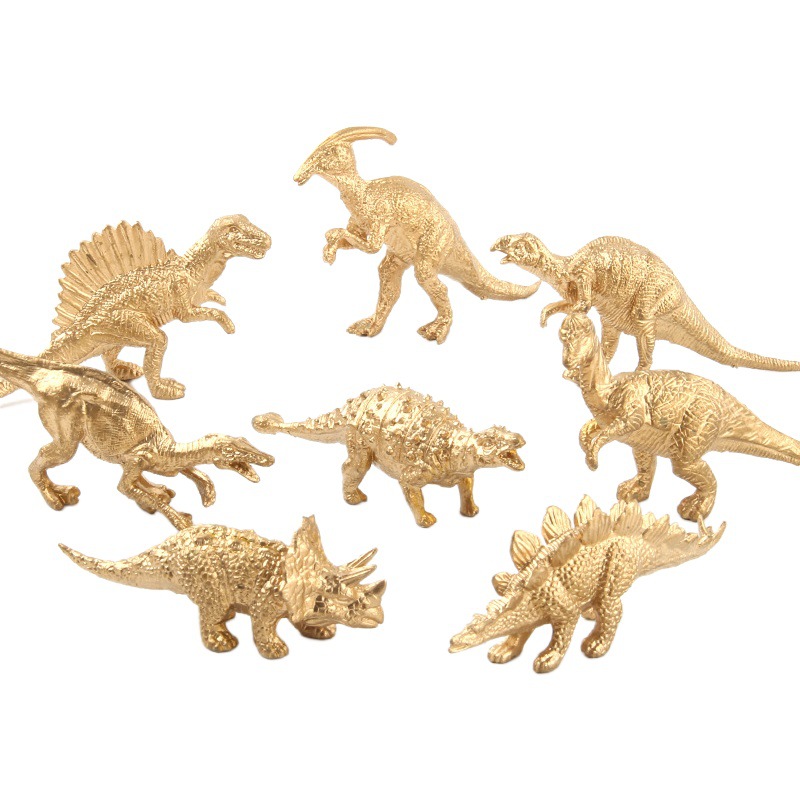 Serie de dinosaurios jurásicos, edición mini, juego de 14 piezas de modelos de animales de dinosaurios simulados dorados, juguetes de espinosaurio y velociraptor