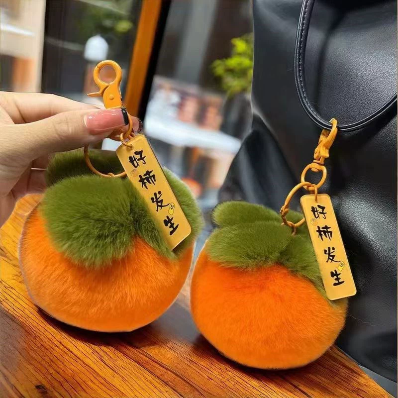 Фальшивый мех persimmon брелок-талисман, милый аксессуар для сумки, 33 г, ярлыки с пожеланиями