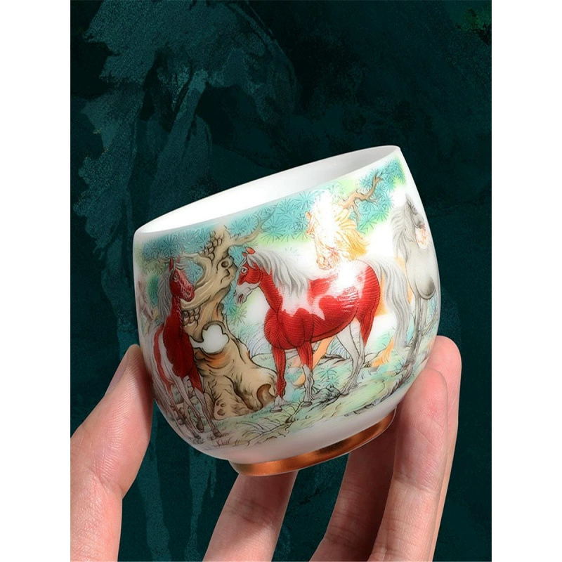 Ceramic tea cup for home use, tea set, gift box, ice imitation