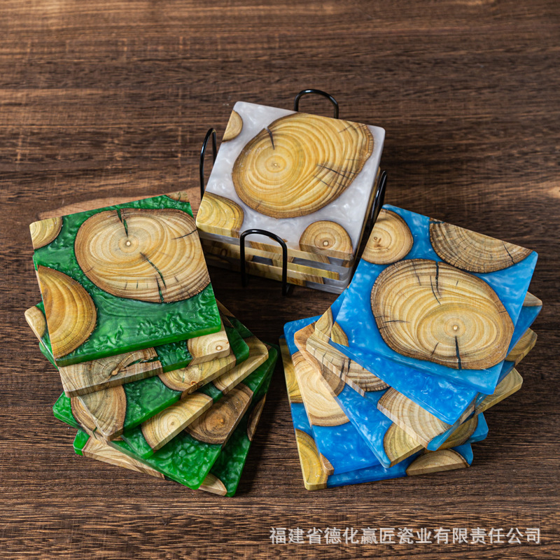 Posavasos de resina epoxi de punto transfronterizo posavasos de madera maciza boj almohadilla de aislamiento térmico de apoyo de té creativo sensación de lujo ligero