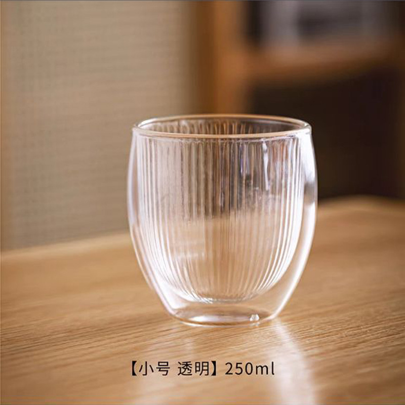 Colorido de doble capa Taza de borosilicato a rayas taza de vidrio transparente taza de agua desayuno bebida jugo Taza de leche taza de café