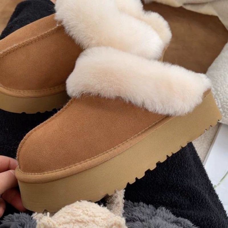 Зимние тапки Qiansong Yi толстая подошва женская кожа шерсть увеличена