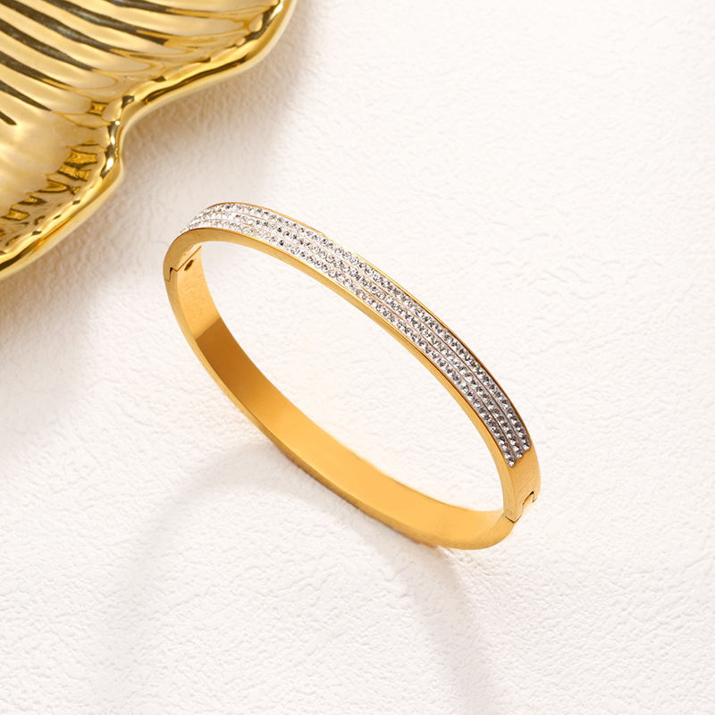 09 3열 다이아몬드 팔찌 골드