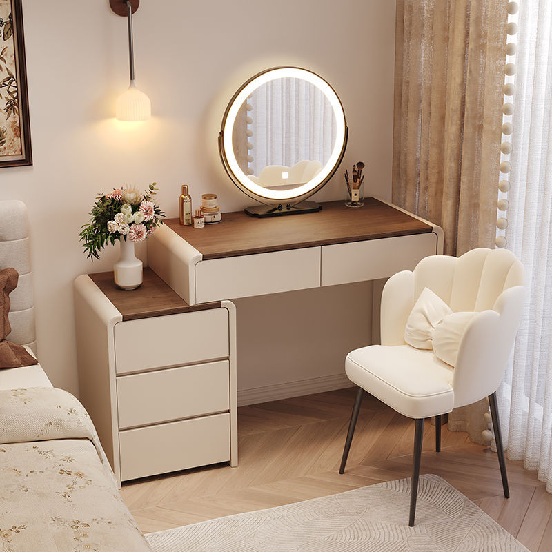 Dressing Table Modern Simple 60cm Solid Wood Bedroom Small Apartment Medieval Cream Style Bedside Dressing Table and Cupboard Integrated