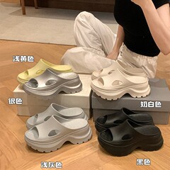 EVA 厚底スリッパ レディース 2025年夏 ネットセレブ同スタイル 7cm高さアップ 超軽量 うんち感 中空オープントゥサンダル 女性用