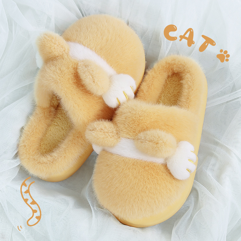 Círculos animados de perros zapatos de algodón de invierno pareja en el hogar aumento de la base gruesa calentamiento antideslizante zapatillas de algodón para mujeres pueden usar pelusa