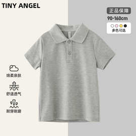 跨境虾皮儿童polo领短袖男童女童翻领T恤衫中小学生班服百搭上衣