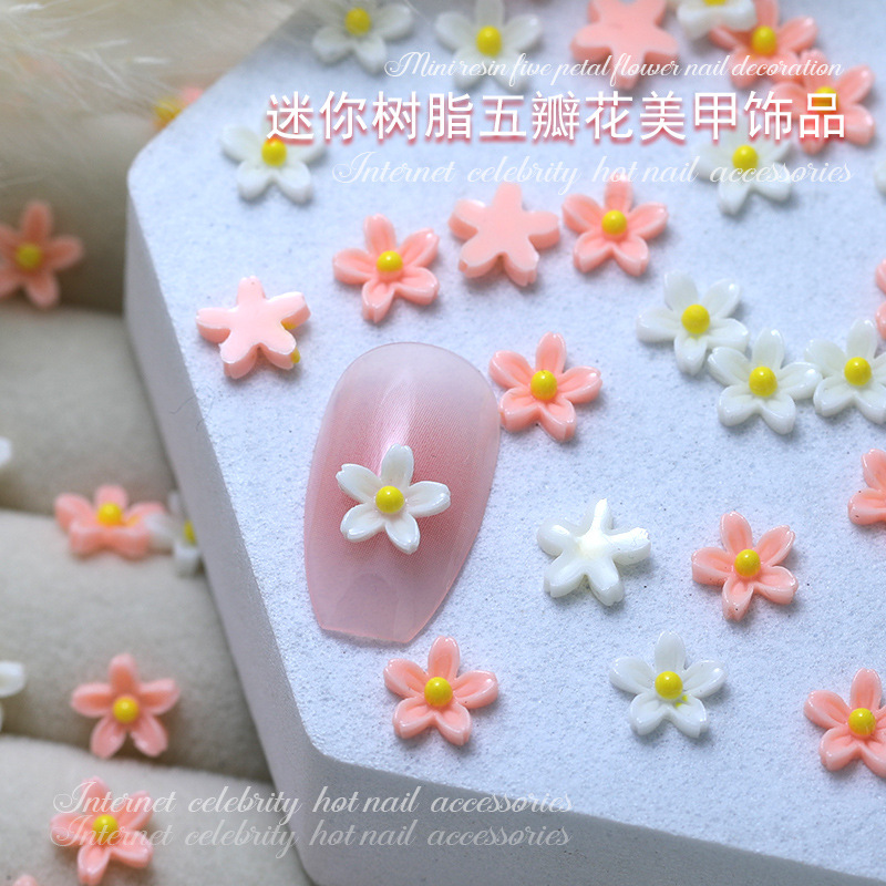 Internet Celebrant Explosive 7mm Mini Resin Five-petal Small Flower DIY Nail Art Phone Shell Decorative Earrings Accessories
