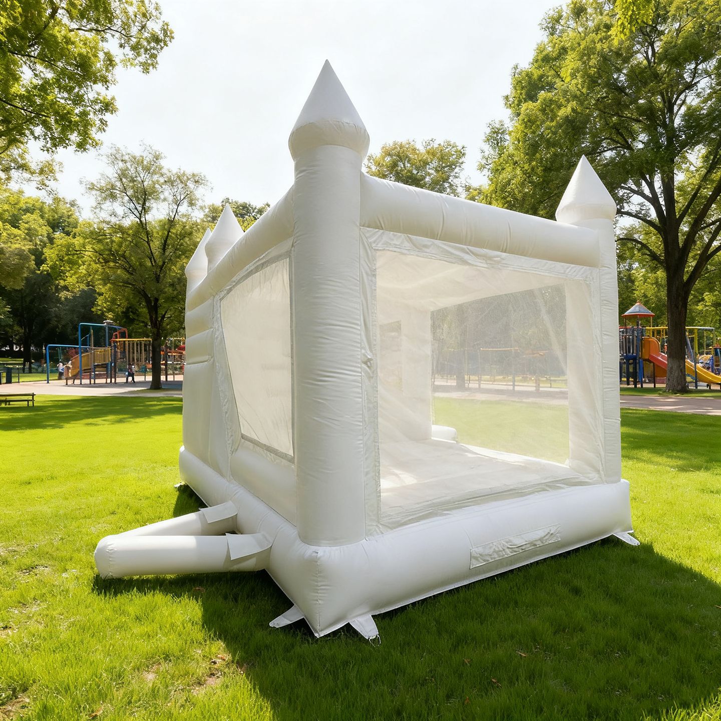 Trampolín blanco infláble boda castillo trampolín de boda europea y americana fotografía al aire libre propuesta de boda