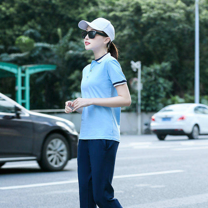 Summer Junior High School and High School Class Uniforms, Elementary School Student Group Uniforms, Men's and Women's Blue Short-Sleeved Trousers Two-Piece School Uniform Set