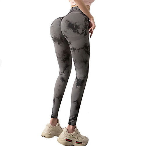 Cross-border seamless peach yoga leggings for women tie-dye and tie-bleach printed high-waist hip-lifting sports running fitness pants