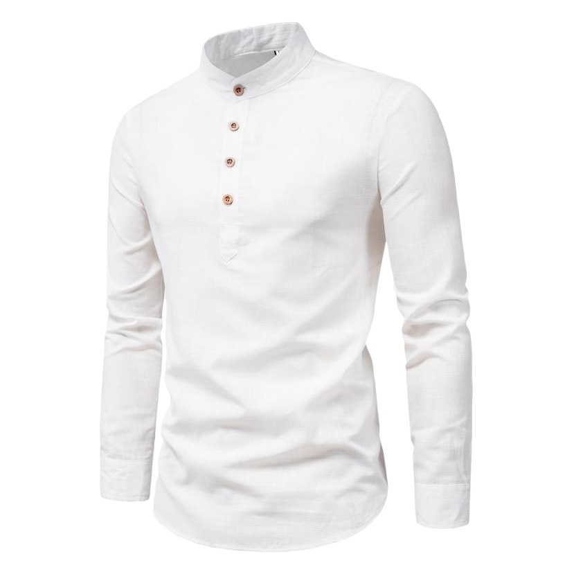 AliExpress Comercio Exterior de los hombres de la primavera y el otoño de algodón y de lino de manga larga camisa de los hombres de estilo coreano de color sólido cuello camisa de una sola pieza de entrega