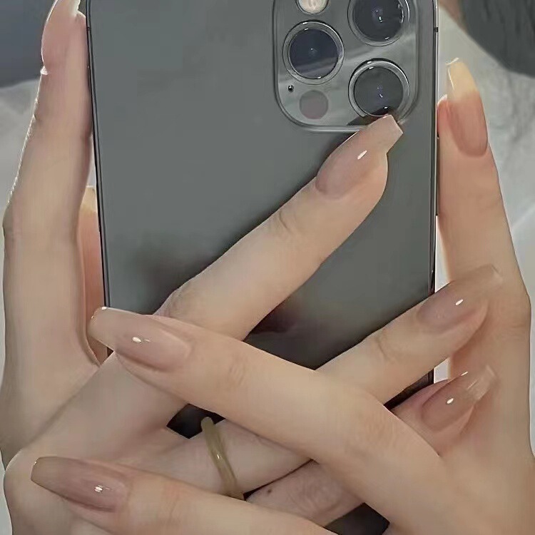 Pure handmade ice transparent nude solid color bridal manicure finished patch wear nail fake nail durable detachable