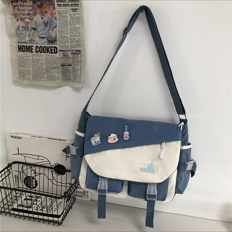 Bolso bandolera para hombre marca de moda nuevo bolso de hombro para mujer japonés de gran capacidad en contraste color casual bolso de estudiante ropa para hombre