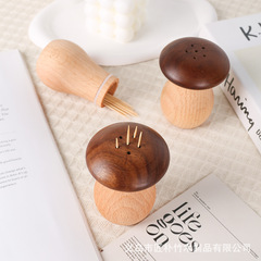 クリエイティブで実用的なキノコ頭つまようじボックスクルミかわいいつまようじホルダーブナ材ダブルホームテーブル装飾品卸売