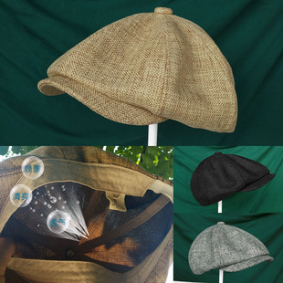 Extra large head circumference sun hat British retro imitation linen spring and summer breathable octagonal hat newsboy hat extra large hat circumference hat