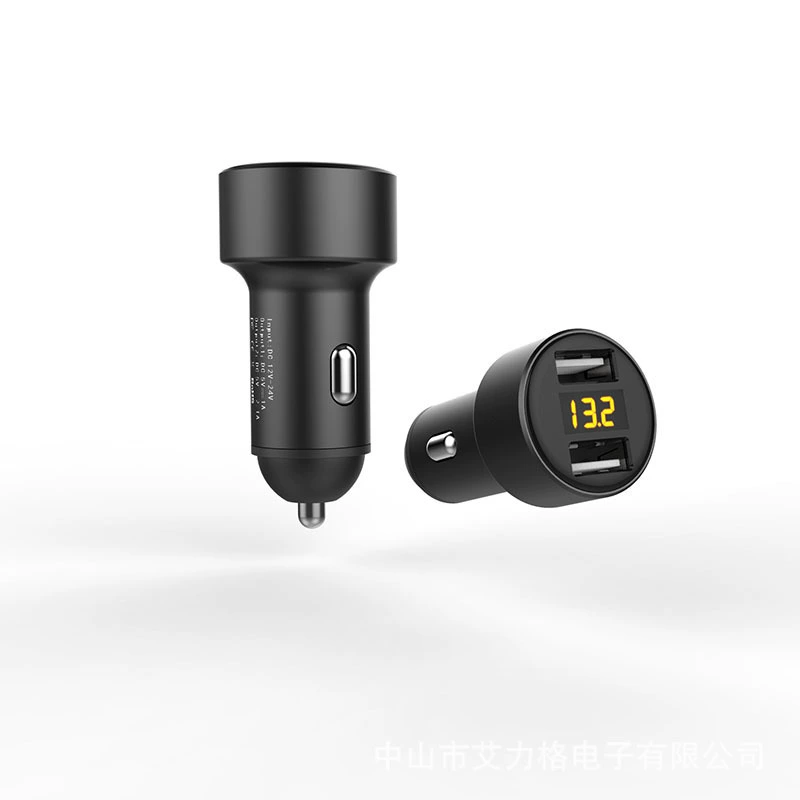 Двойное USB мини-автомобильное зарядное устройство, небольшое портативное, зарядка автомобиля 2.4A, светодиодный дисплей, 12-24В, оптом