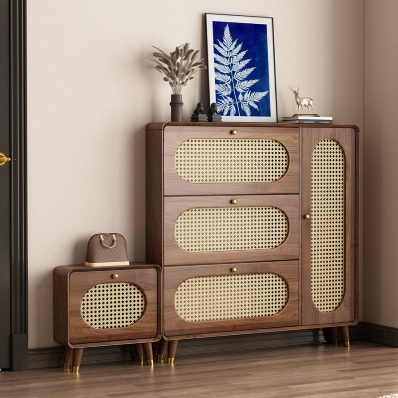 Vintage Rattan Tipper Shoe Cabinet Doorway Entrance Corridor Shoe Cabinet Entrance Cabinet Storage Cabinet Large Capacity Storage Cabinet New Style