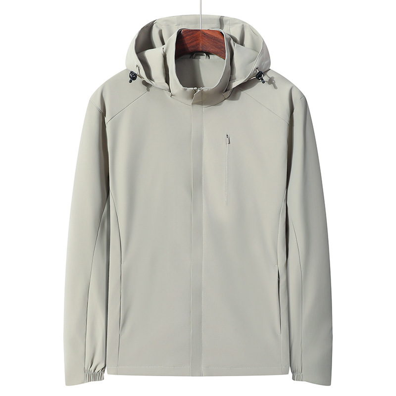 26 Autumn Stretch Windbreaker Single-Layer Jacket Outdoor Casual Hooded Couple's Solid Color Hiking Jacket Windproof Sun-Protective Coat