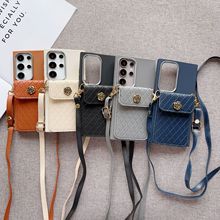 适用三星S25 Edge保护套A82彩色M54皮纹挂绳玫瑰卡包S24ULTRA手机