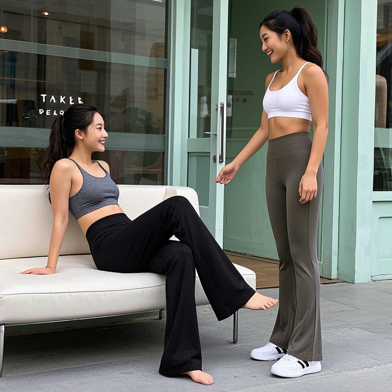 Pantalones acampanados Shark para mujer, pantalones largos negros de talla grande, finos, de cintura alta, drapeados, para primavera y otoño, adecuados para usar al aire libre. image 4