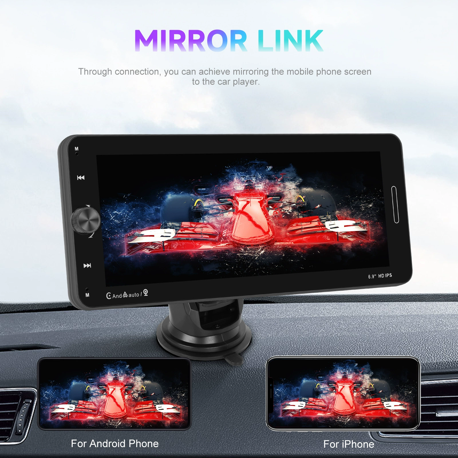Беспроводной CarPlay PND 6.9 дюйма — полно сенсорный плеер без камеры заднего вида, портативный автомобильный Bluetooth MP5-плеер