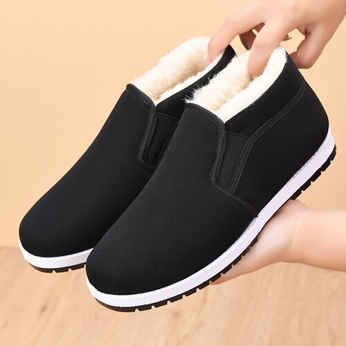 Men's Winter High-Top Canvas Shoes, Warm and Fleece Lined, for Middle-Aged and Elderly Dads, Non-Slip, Soft Sole, Thick-Insole Men's Shoes