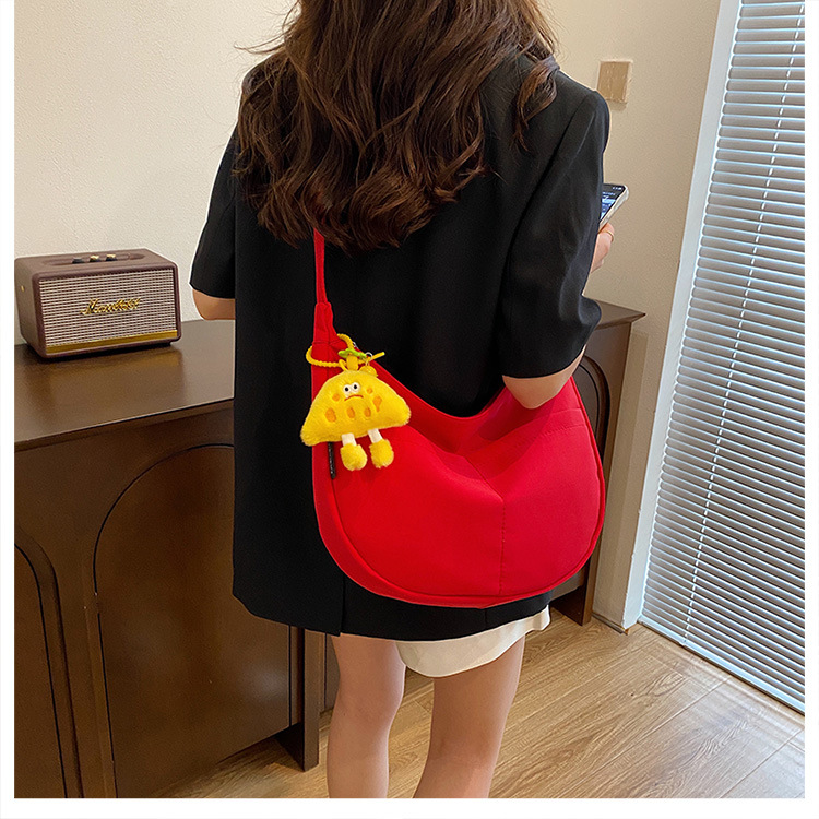 Simple solid-color canvas bag 2024 new style Japanese large-capacity single-shoulder dumpling bag, versatile for school and commuting crossbody bag undefined