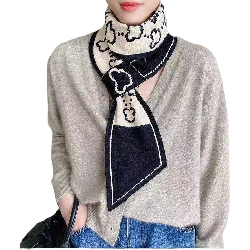 Autumn and Winter New Knitted Fur Ball Korean-style Striped Scarf Women's Dual-use Student Scarf South Korea Warm Scarf