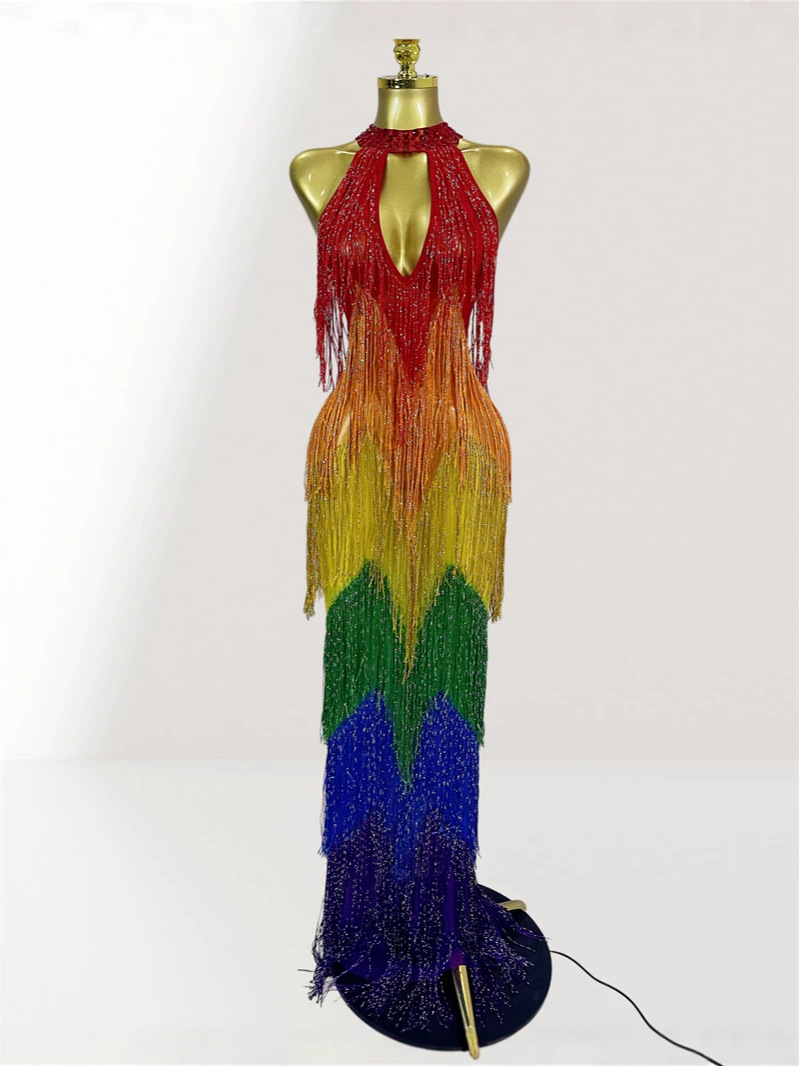 rainbow sexy dress with sleeves sleevless