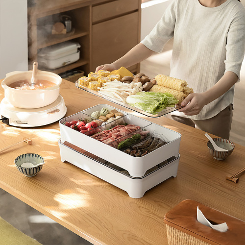 Kitchen partitioned side dish storage stacked dish preparation plate household hot pot multi-functional special dish plate drain tray