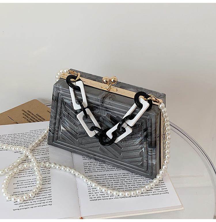 Messenger Bag Small Square Bag Western Style Texture 2021 New Acrylic Youth Pearl Shoulder Women's Bag Chain Handbag display picture 12