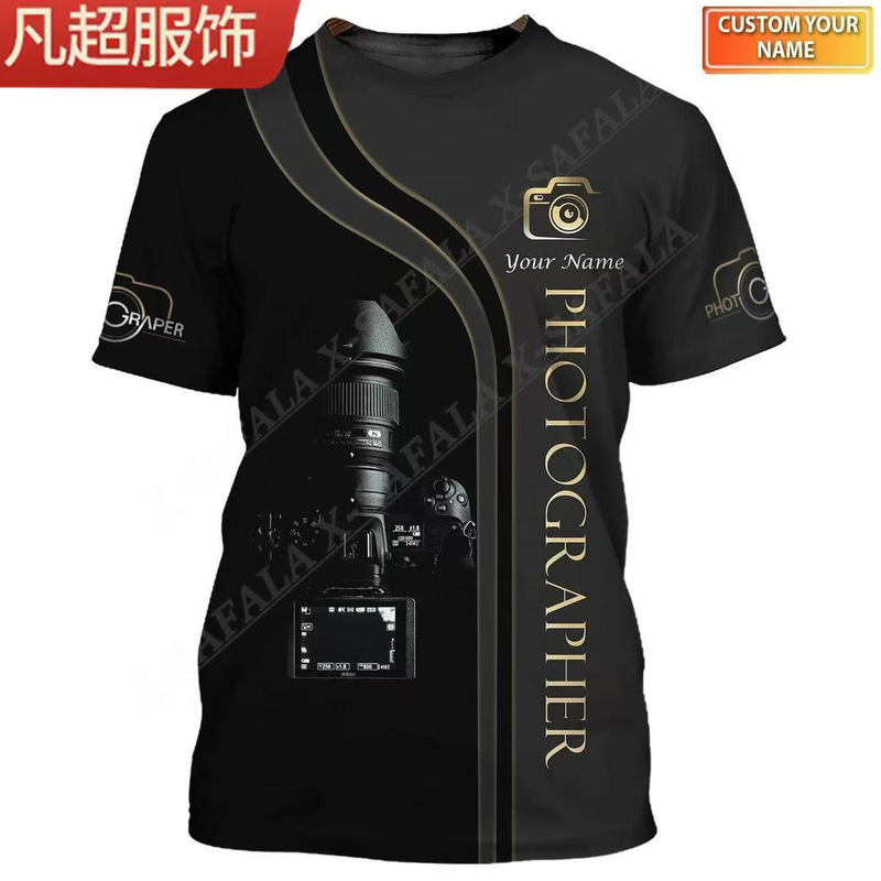 Photographer Photography Camera 3D Print Niche high quality Crewneck Men's Casual Top T-Shirt
