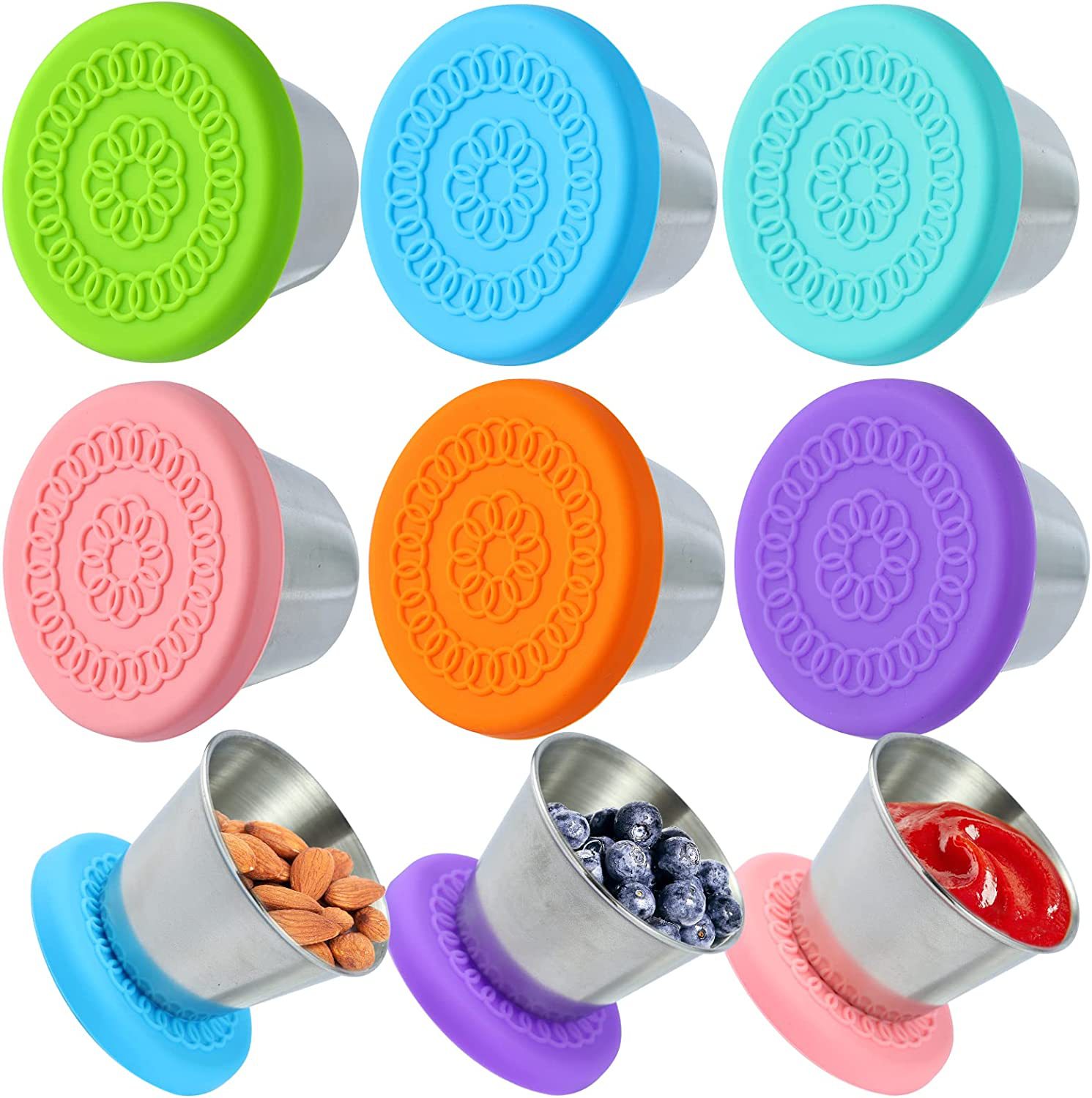 70ml transfronterizo 304 cubierta de silicona de acero inoxidable plato de inmersión al aire libre portátil taza de salsa de silicona cubierta de mantenimiento fresco plato pequeño