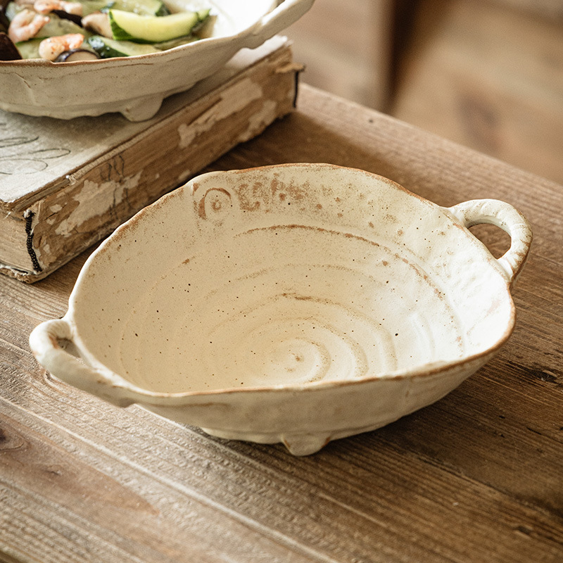 Handmade Stoneware Double-eared Plate, Retro Old Salad Plate, B&b...