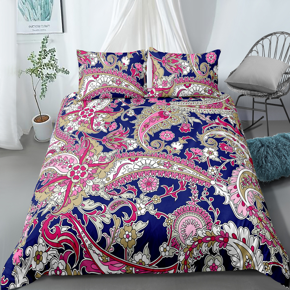 Parure de lit trois pièces de style ethnique imprimé numérique, housse de couette et taie d'oreiller, personnalisable, nouvelle collection_voghion.com